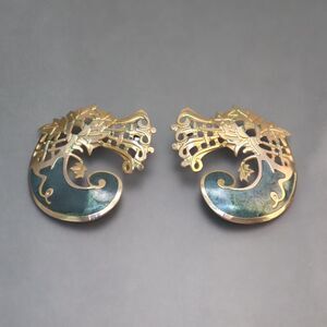 Vintage Berebi Wind Earrings  Green Enamel
